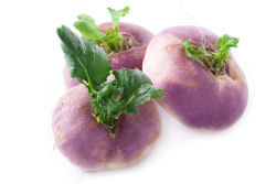 Turnips with green tops.