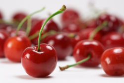 Cherries with stems.