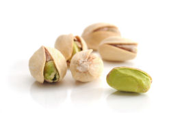 Shelled and unshelled pistachios.