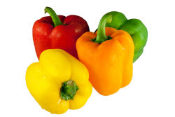 Red, yellow and green bell peppers.