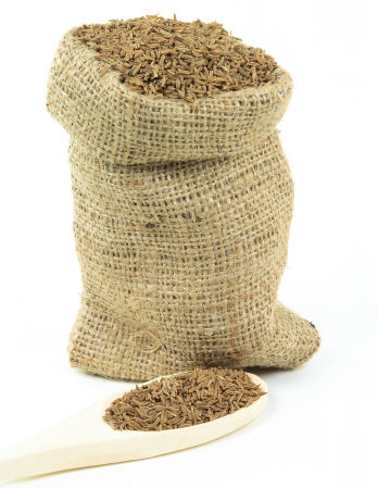 Burlap bag of buckwheat.