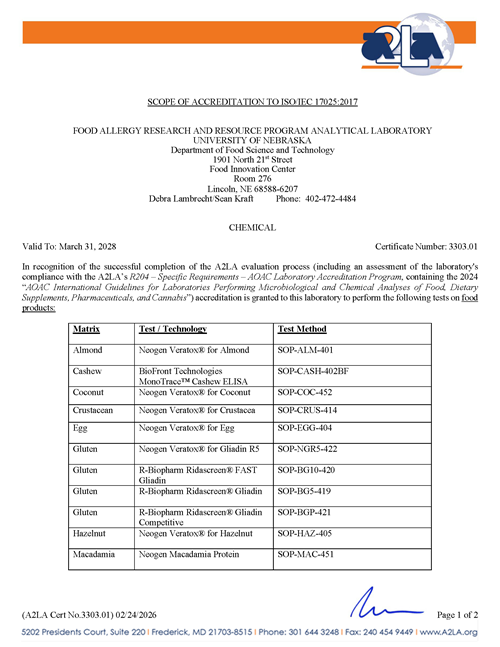 Picture of FARRP Analytical Lab Certificate of Accreditation