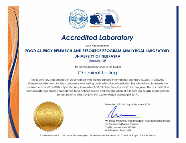 Picture of FARRP Analytical Lab Certificate of Accreditation
