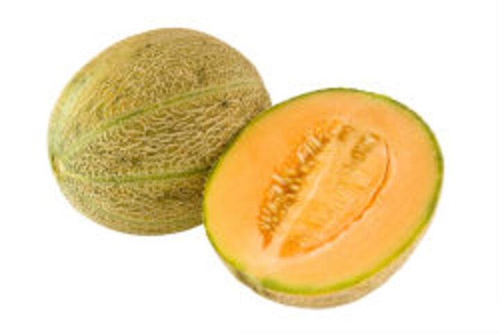 photo of whole and halved cantaloupe